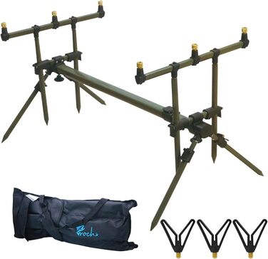 Тримач для вудилищ Master Rod Pod Aluminum Deluxe на 3 вудилища, включаючи сумку для зберігання вудилищ (зелений тримач для вудилищ)