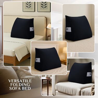 Оксамитова клиноподібна подушка для узголів&39я ліжка - Трикутна спинка для комфортного читання та сидіння (Чорна, 45x20x35 см) Чорний 45x20x35 см