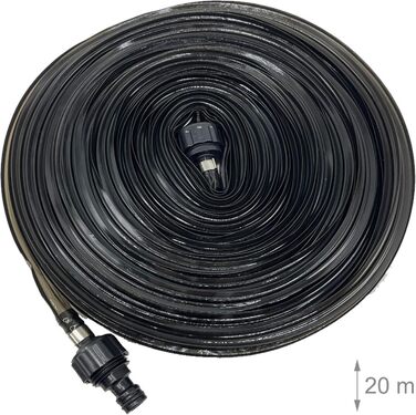 Шланг для поливу Relaxdays, 20 м, для газонів та клумб, плоский, з отворами, шланг-розпилювач, для саду, чорний