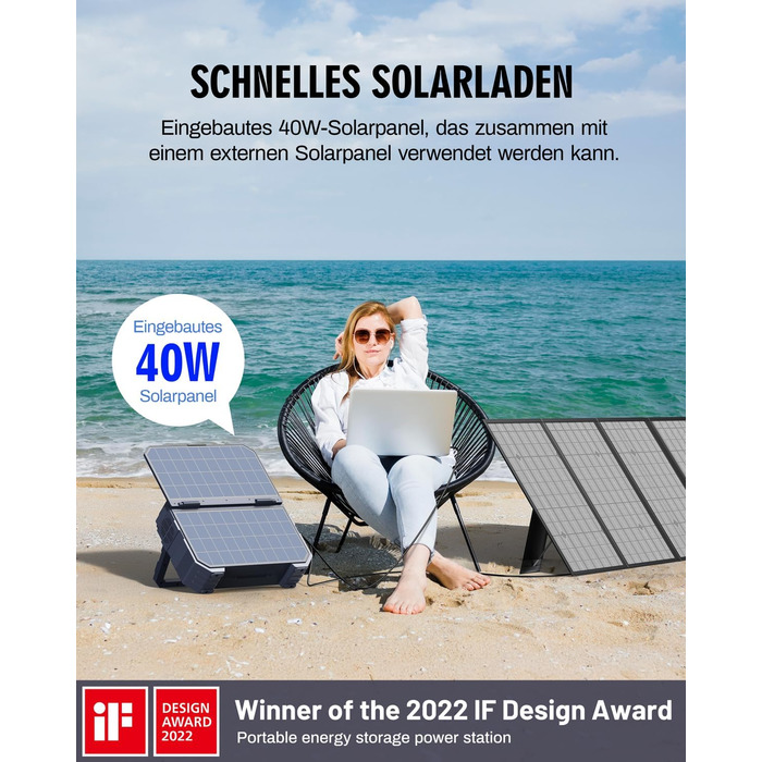 Портативна електростанція BROWEY із сонячною панеллю, власна сонячна зарядна панель 12-40 Вт, сонячний генератор 1600 Вт, 1024 Втгод з акумулятором LiFePO4, портативне аварійне джерело живлення для кемпінгу, активного відпочинку, кемперів та аварійних сит