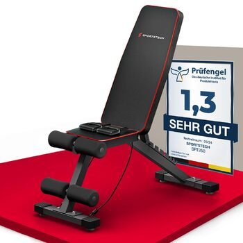 Складана та регульована силова лава Sportstech BRT250 багатофункціональна фітнес-лава для домашнього використання, лава 7-в-1 для тренувань усього тіла, компактно складається, вантажопідйомність до 300 кг BRT250 чорного кольору