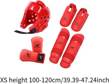Комплект спорядження для спарингу карате, боксерський головний убір із щитками для гомілок, боксерський головний убір для карате, червоний, XS