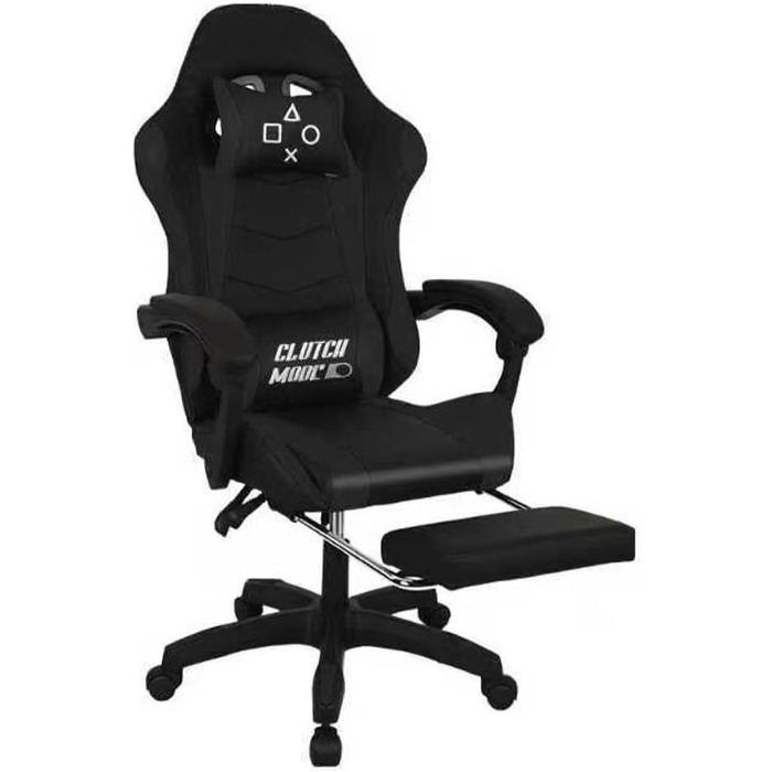 Ергономічне ігрове крісло FRANKYSTAR Clutch з поперековою подушкою, підголівником та підставкою для ніг з ПВХ, чорного кольору