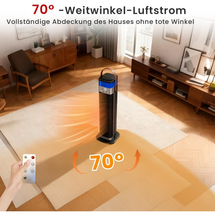 Тепловентиляторний обігрівач потужністю 2000 Вт із зволожувачем, енергозберігаючий та тихий керамічний баштовий обігрівач 70 з пультом дистанційного керування, 3 режими, 12-годинний таймер для вітальні, спальні та офісу