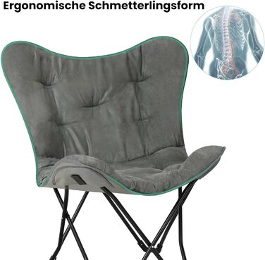 Складаний кемпінговий стілець eSituro, м&39який складний стілець, рибальський стілець з сумкою для перенесення, складний садовий стілець, стілець рибалки, форма метелика, виготовлений зі штучної замші та тканини Оксфорд, 84x88x67 см 1