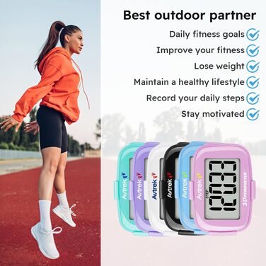 Крокомір AVTREK Precision 3D для ходьби, великий екран, цифри, крокомір, для бігу, з дисплеєм часу та світлодіодним підсвічуванням (чорний)