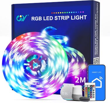 Світлодіодна стрічка GY 2 м, світлодіодна стрічка RGB з пультом дистанційного керування та програмою, синхронізація музики, розумна світлодіодна стрічка, яка працює з Alexa, підходить для вечірок, ігрових кімнат, спальні, телевізора, кухонних прикрас 2M