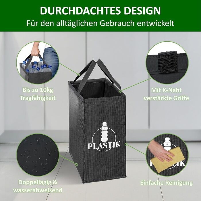 Система розділення відходів 3-сторонній пластик, скло, папір Стабільна підставка 4 x стабілізатори Ідеально підходить для розділен