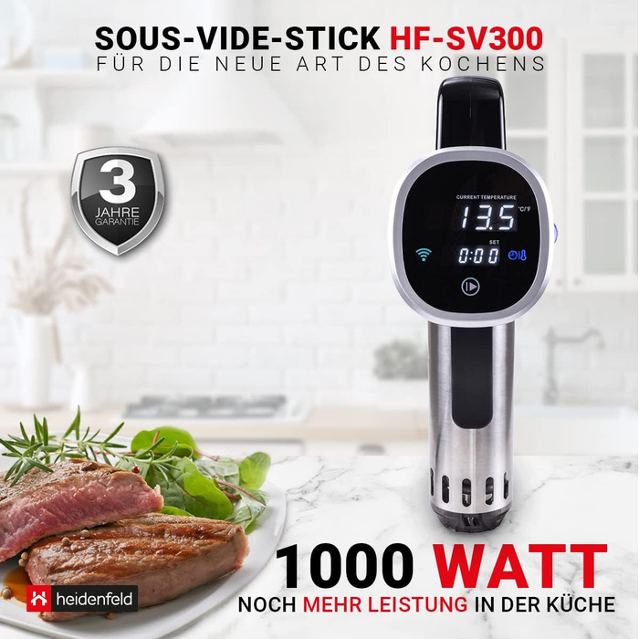 РОКИ ГАРАНТІЇ на стік Sous Vide - Управління додатком - 1.000 Вт - 7-8 літрів/хвилину - 2800 об/хв - глибина занурення 14,4 см (Silver Black), 300 - 3