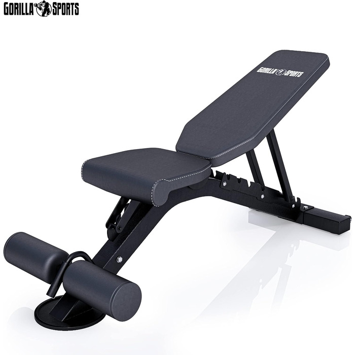 Силова лава GORILLA SPORTS - 8-позиційна спинка та 3-позиційне регульоване сидіння, 156x5114 см, вантажопідйомність до 400 кг, багатофункціональна, з опорою для ніг - похила лава, лава з нахилом, плоска лава, тренувальна лава
