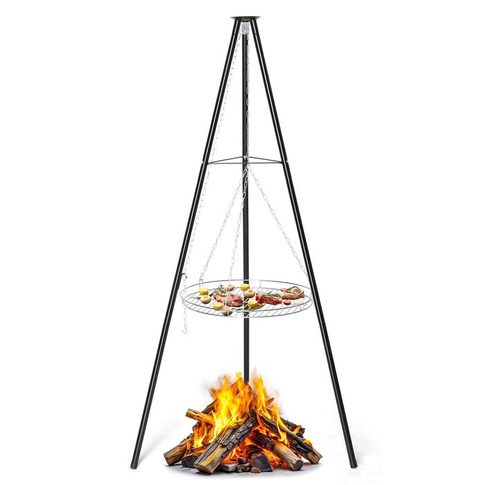 Мангал тринога з регульованою висотою та решіткою 48 см - для пікніків, барбекю, кемпінгу - чорний. Без жаровні.