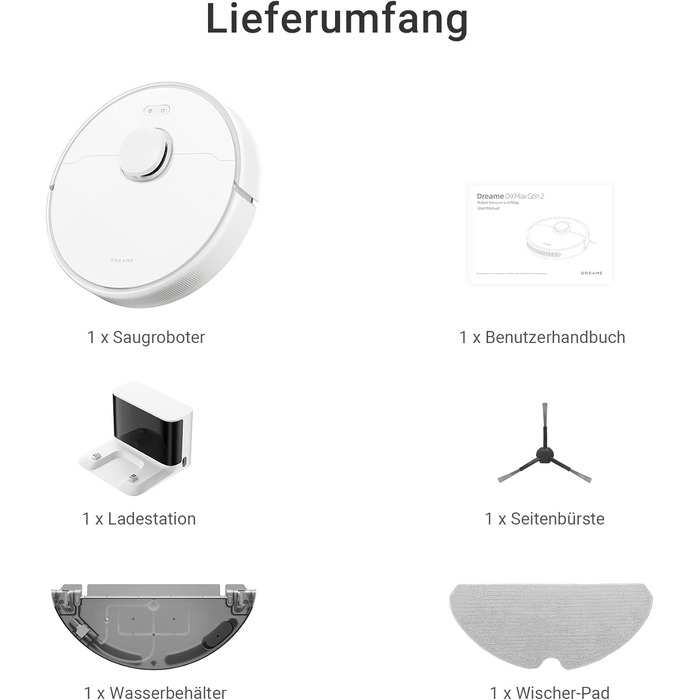 Робот-пилосос, Робот-пилосос з функцією миття підлоги 6000 Па, Рухома щітка, Карти для декількох поверхів, Ідеально підходить для