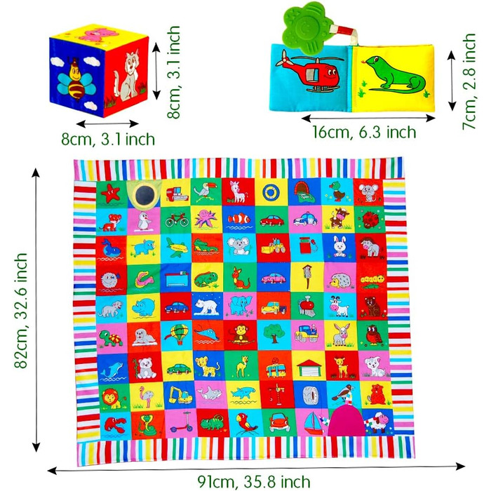 Набір іграшок Magdum Мій маленький світ Дитяча ігрова ковдра Ігровий килимок книга з тканини Книга для потріскування Дитина 6 кубиків тканини - Активність Дитячі подарунки Народження - Дитяча іграшка 6 місяців Іграшка для моторики