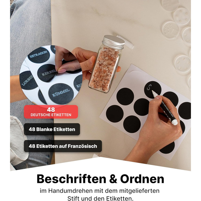Підставка для спецій Deco haus, настінна та настінна З БАНКАМИ ДЛЯ СПЕЦІЙ ТА ЕТИКЕТКАМИ - Органайзер для спецій - Органайзер для підставок для спецій - Підставка для спецій - Підвісна система підставок для спецій - Зберігання спецій - Банки для спецій з п