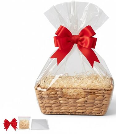 Набір порожніх подарункових кошиків для наповнення включаючи пакувальний папір, фольгу XL та червону стрічку подарунковий кошик на Великдень, хрестини, народження, Різдво та день народження