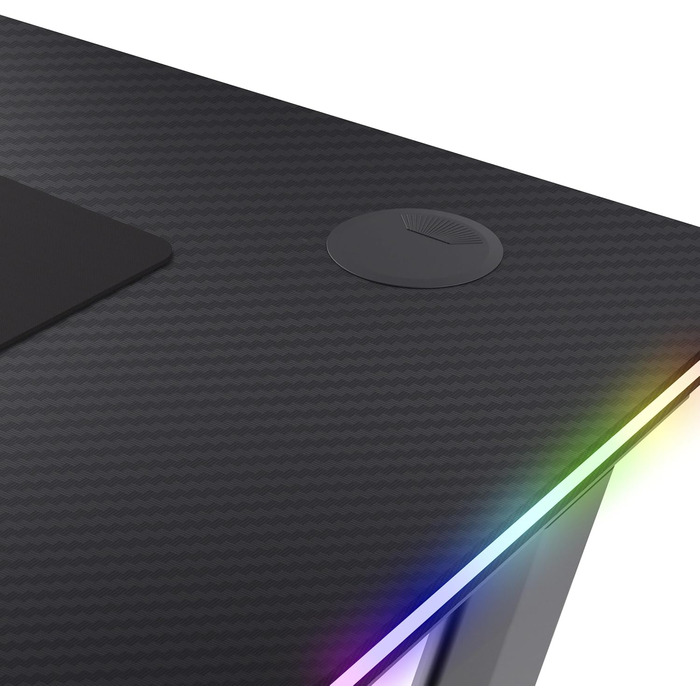 Ігровий стіл Trust Gaming GXT 710 Luminus Pro 120x60 з RGB LED, вбудованим бездротовим зарядним пристроєм 10 Вт, 10 колірними режимами, ігровий стіл з підсклянником, гачком для навушників - чорний 120x60 см - Pro Edition Black