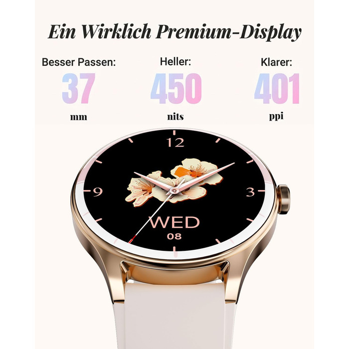 Жіночий смарт-годинник TOOBUR, круглий, 40 мм, крокомір та фітнес-годинник для щоденного використання, понад 100 спортивних режимів, елегантний жіночий смарт-годинник, сумісний з Android/iOS, функція телефону з дзвінками, водонепроникний IP68, бежевий