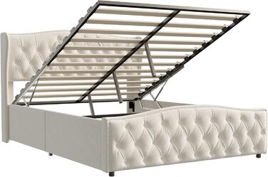 М&39яке ліжко 140x200 з місцем для зберігання, гідравлічне ліжко з місцем для зберігання, дитяче ліжко з узголів&39ям, каркас двоспального ліжка з ящиком для зберігання та рейковою основою, без матраца, оксамит (Бежевий 2, 140 x 200 см) Бежевий 2 140 x 20