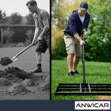 Гребінь для вирівнювання газону з нержавіючої сталі 60x30 см з ручкою 150 см - Міцний вирівнювач для рівномірного догляду за газоном - Ракель для вирівнювання піску та розгладження газону для саду та спортивних майданчиків