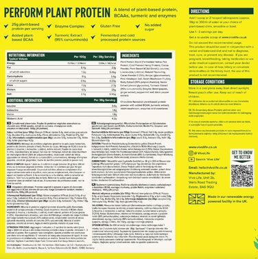 Протеїновий коктейль з гороху та конопель Vivo Life Perform Raw Vegan, какао, 988 г