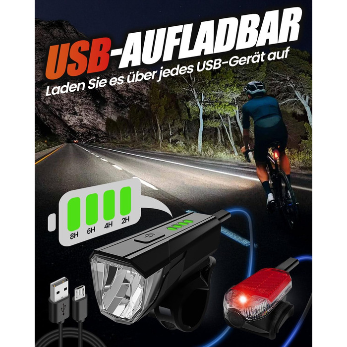 Набір світлодіодних велосипедних ліхтарів Tekwet, 100 люкс, водонепроникний, світлодіодний, чорний