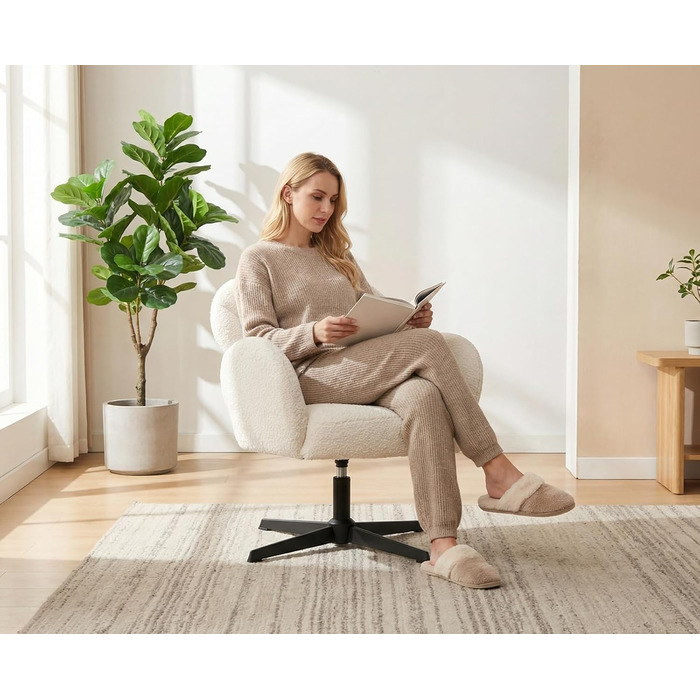 Крісло Chairus для вітальні, обертове м&39яке крісло з підлокітниками, штучне хутро, крісло-реклайнер, сучасне крісло, спальня, балкон (біле)