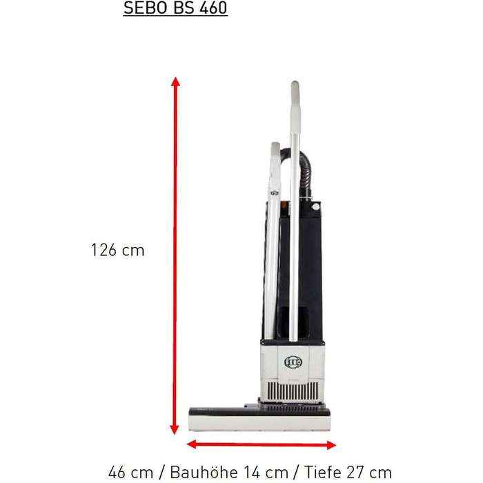 Підмітальний пилосос SEBO BS 460, сірий, 126,00 x 46,00 x 26,50 см