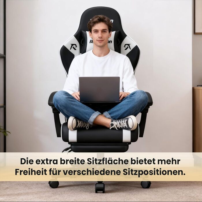 Ігрове крісло - ергономічне, регульоване по висоті, м&39яке ігрове крісло з підставкою для ніг, підголівником та поперековою опорою, обертове крісло, вантажопідйомність 150 кг, чорне, велике