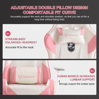 Ергономічне ігрове крісло, комп&39ютерне крісло з педалями - регульоване по висоті, обертове крісло з підголівником та поперековою опорою, нахил 155 (рожеве)