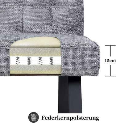 Лавка DUBI Furniture Clara 160 см з пружинною оббивкою Сучасна обідня лавка світло-сірого кольору М&39яка кухонна лавка з оббивкою 15 см та чорно-сірими металевими ніжками 160 см