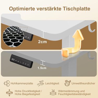 Г-подібний стіл з регульованою висотою, електричним керуванням та 3 налаштуваннями пам&39яті, кутовий стіл 160 x 140 см з органайзером для кабелів та гачками, ергономічний комп&39ютерний стіл, білий, 160 x 140 см