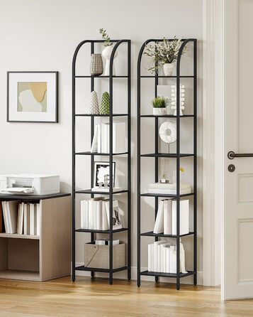 Полиця Hzuaneri, книжкова шафа, 6-ярусна полиця, полиця для DVD, вузькі полиці, офісна полиця в індустріальному стилі, металевий каркас для вітальні, спальні, кухні, чорна BC56004B 30 x 33,6 x 182,5 см чорна