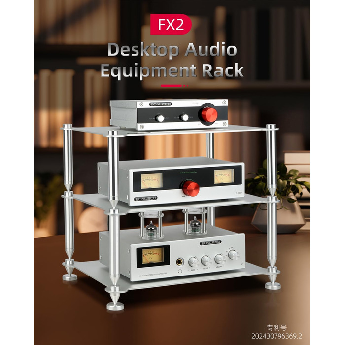 Стійка для аудіокомпонентів Hi-Fi - міцна алюмінієва рама та міцні алюмінієві колони, аудіостійка для Hi-Fi підсилювачів/ЦАП/передпідсилювачів, компактний настільний органайзер для домашніх аудіосистем