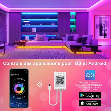 Світлодіодна стрічка Mexllex 20M (2 рулони), Bluetooth RGB світлодіодна стрічка з керуванням додатком, Світлодіодна стрічка самоклеюча синхронізація з музикою, Гнучкі світлодіодні струнні світильники для різдвяних прикрас, кухня, вечірка