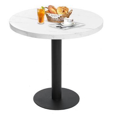 Круглий обідній стіл Mingone 80 см, кухонний стіл білого кольору з мармуровим ефектом - стільниця з МДФ та металевий каркас - для кухні, їдальні, балкону, вітальні. Круглий обідній стіл 80 см білого кольору.