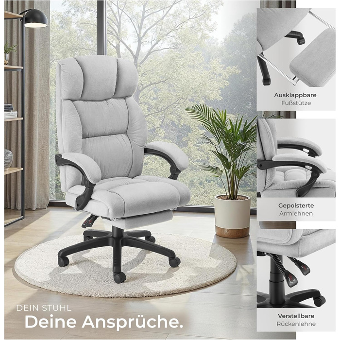 Ергономічне офісне крісло tectake, велюрове поворотне крісло, офісне крісло з підставкою для ніг, крісло керівника, письмове крісло, крісло, ігрове крісло, ергономічне офісне крісло, ігрове крісло - сірий колір