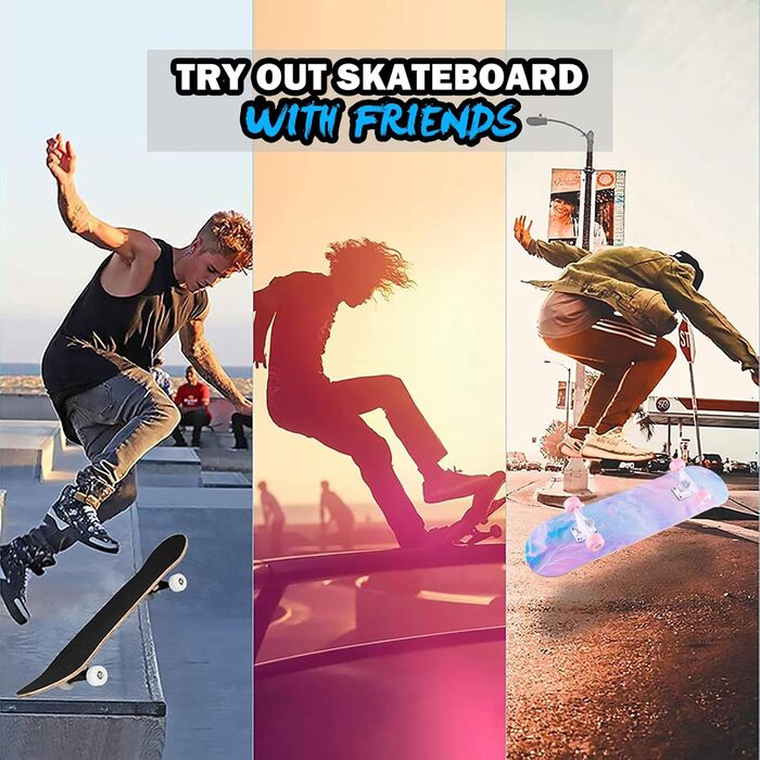 Скейтборд CLCYTIP 31 x 8 дюймів - повний круїзерний скейтборд для початківців, 8-шарова кленова дека, ABEC-11 кулькові підшипники, увігнута дека з подвійним кіком, для підлітків та дорослих, рожевий JG дизайн