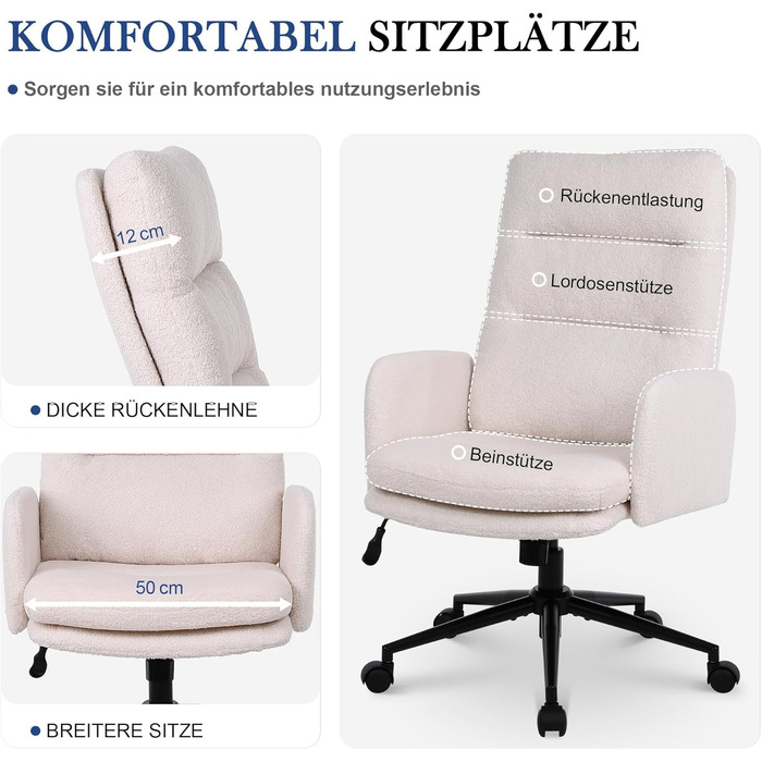 Робоче крісло, офісне крісло зі штучного хутра, крісло для туалетного столика, обертове крісло з регульованою висотою, ергономічне комп&39ютерне крісло для навчання, спальня, офіс, домашній офіс, бежевий, сучасний