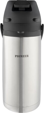 Термос Pioneer Flasks Airpot з нержавіючої сталі з важелем, пляшка для гарячої та холодної води, для чаю, кави, для конференцій, подій, 1,9 літра, сріблястий (SS19HC)