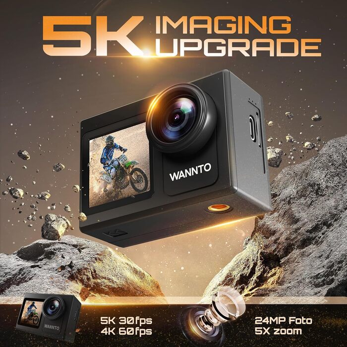 Підводна камера Ultra HD Сенсорний екран 170 Широкий кут, EIS стабілізація із зовнішнім мікрофоном, 5K 24MP Motion 5 Pro 40M