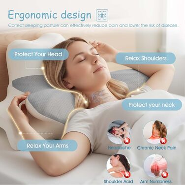Ергономічна подушка для шиї OKYUK 4 в 1 з двозонним дизайном, подушка з піни з ефектом пам&39яті зі знімною наволочкою для сну на боці, спині та животі (сіро-біла)