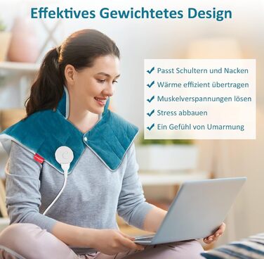 Повністю зважений грілка для шиї та плечей Comfytemp з 9 налаштуваннями нагріву, автоматичне вимкнення 0,5-9 год, грілка для шиї 1 кг, грілка для плечей, електрична грілка, подарунки для мам, жінок, мами, тата, синій, 53x48 см