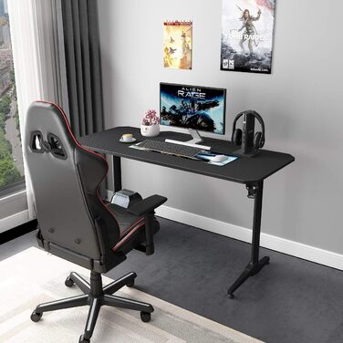 Ігровий стіл SogesHome 140 см, комп&39ютерний стіл у Т-подібній формі, ігровий стіл для ПК з килимком для миші, підставкою для склянок та гачком для навушників, офісний стіл, ергономічний ігровий стіл