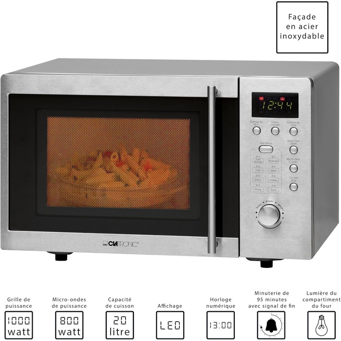 Мікрохвильова піч Clatronic з грилем 1000 Вт Компактна мікрохвильова піч під стільницею Варильна камера 20 л Мікрохвильова піч мала з 8 програмами Мікрохвильова піч з поворотним столом MWG 778 U