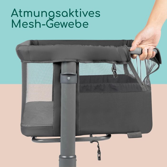 Ліжечко-тумбочка для малюків від народження до 6 місяців (0-9 кг), складне ліжечко-тумбочка, 5 регульованих рівнів висоти, регульований матрац, колір мінерального графіту Zina, колір мінерального графіту