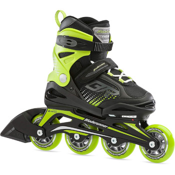 Регульовані роликові ковзани для фітнесу Bladerunner від Rollerblade Phoenix для хлопчиків, чорно-зелені, розмір 35-39