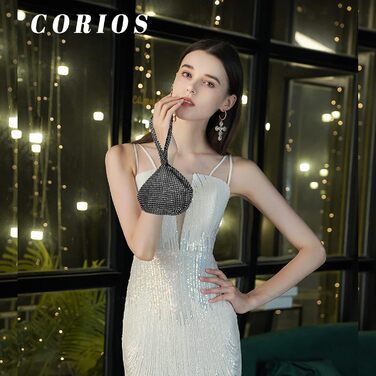 Елегантна вечірня сумочка-клатч зі стразами для жінок. Маленька сумка на ланцюжку/ручку, ідеальна для вечірок, банкетів, випускних та особливих подій. Чорний колір.