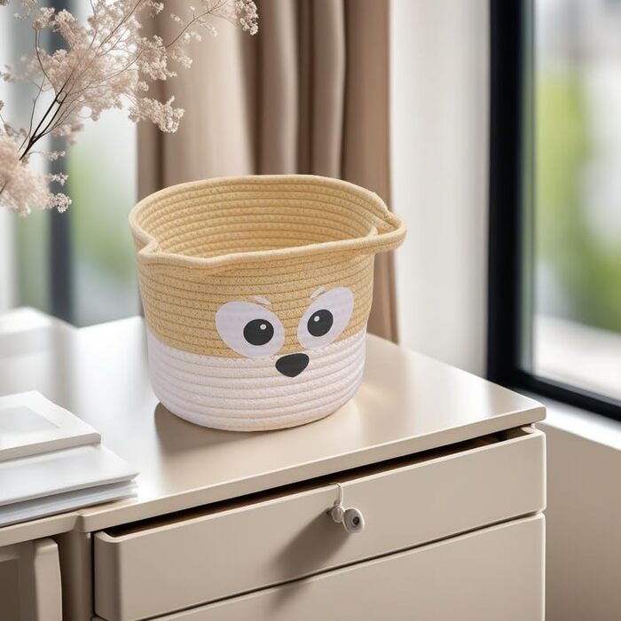 Плетений круглий кошик для зберігання GYASVWU, маленький декоративний кошик з ручкою, плетений кошик-полиця, в&39язаний кошик білий, органайзер для кошиків, кошики для полиці/зберігання іграшок для собак/дітей/подарунків (білий бежевий)