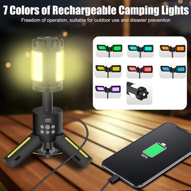 Багатофункціональний магнітний світлодіодний кемпінговий ліхтар OBEST ємністю 12000 мАг, бездротове освітлення будівельного майданчика, лампа для намету з регульованою яскравістю, портативний блок живлення із сигналом екстреної допомоги SOS та індикатором