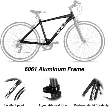 Шосейний/міський велосипед Hiland 28 дюймів для чоловіків та жінок, міський велосипед на 7 швидкостей для дорослих, велосипед 700C чорного кольору